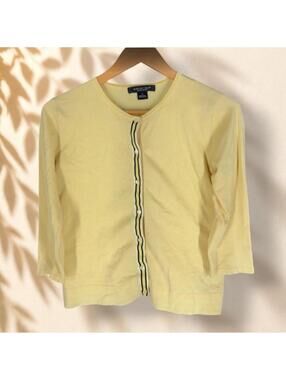 August Silk Cardigan Women S Small Yellow Button Knit Long Sleeve Crew Neck Soft